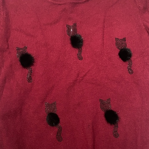 Burgundy Crewneck Sweater with Cats - Picture 6 of 7